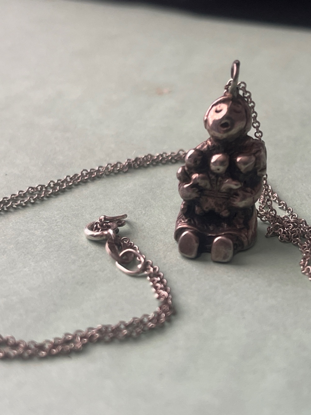 Sterling Silver Storyteller with 3 children Pendant Necklace - Silver